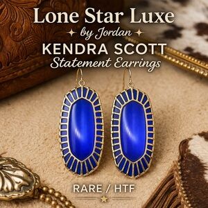 Kendra Scott Cobalt Cat’s Eye Statement Earrings | Rare / HTF | Bold Blue Gold